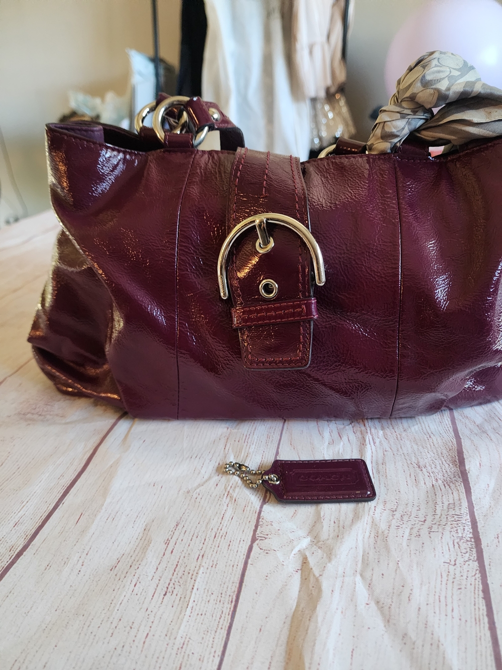 Women's Coach Patent Leather Satchel in Purple